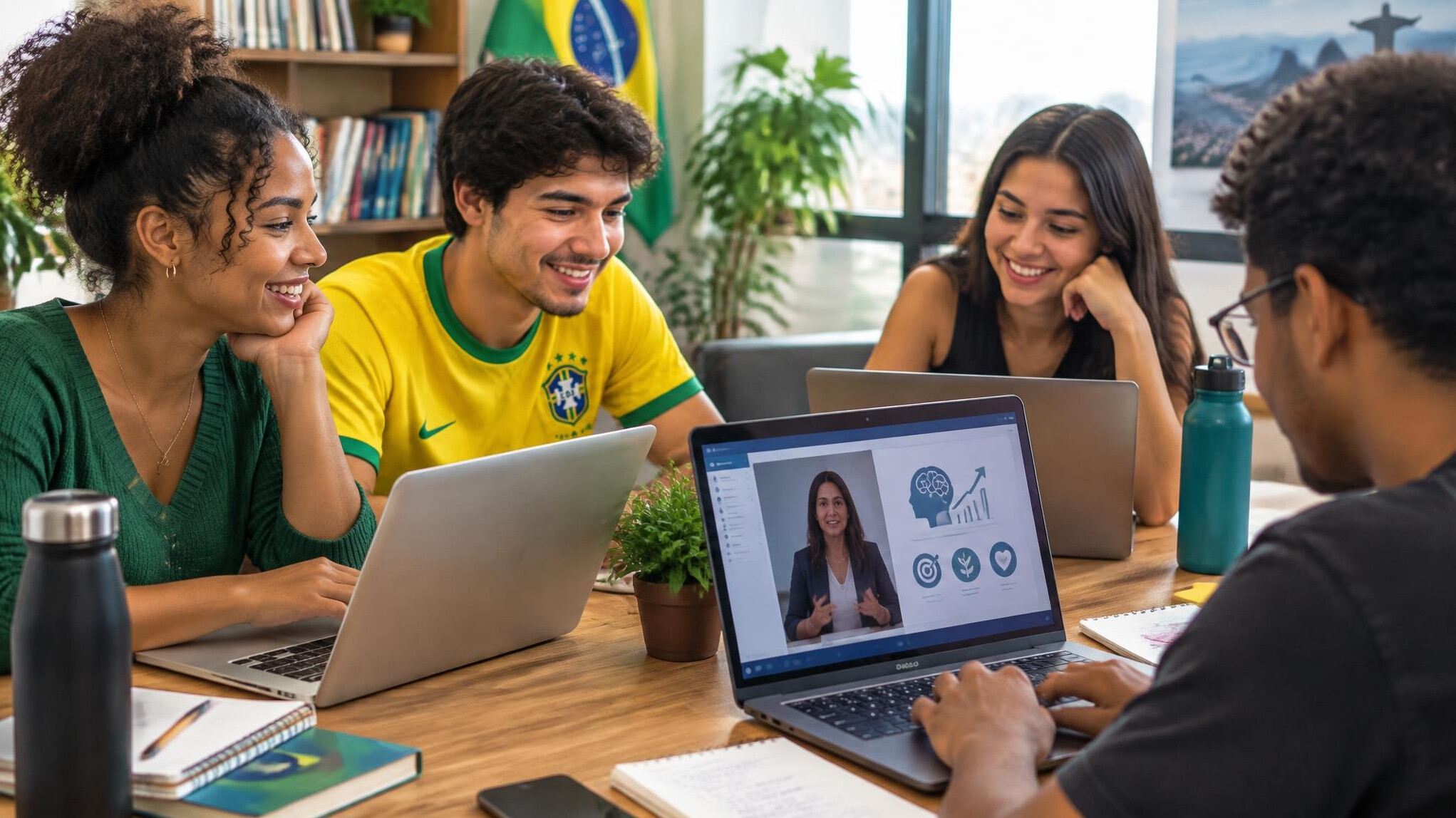 Students learning together with laptops